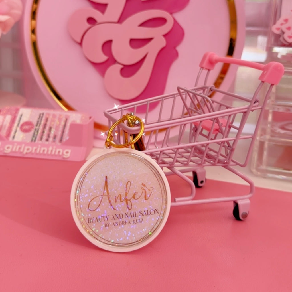 Llavero inteligente con logo y brillo circular 2”