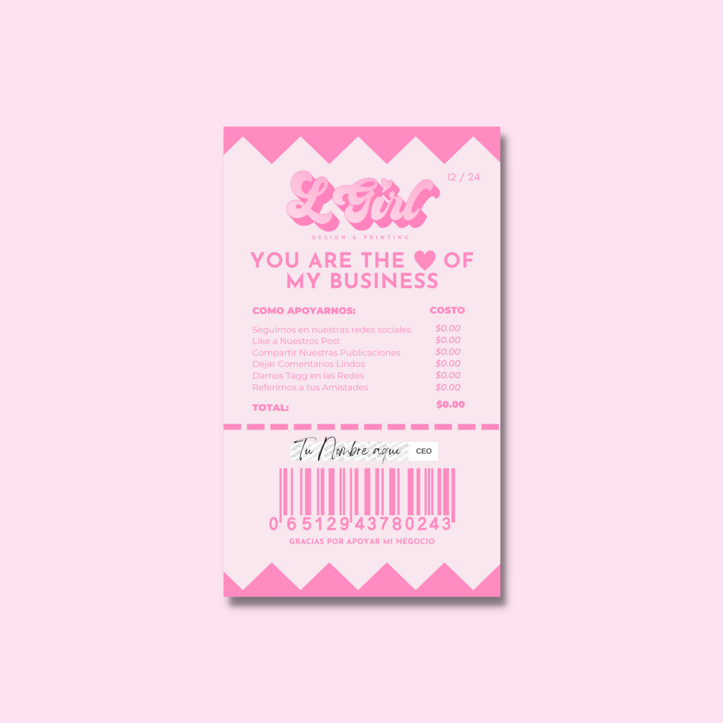 Receipt cards You are the heart of our business