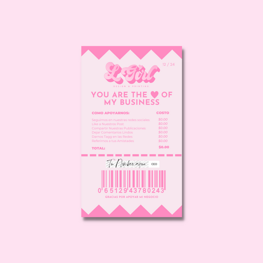 Receipt cards You are the heart of our business